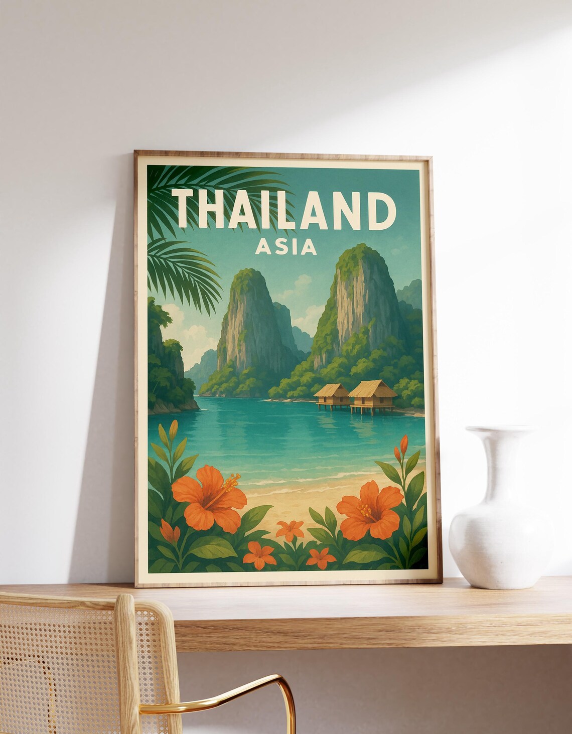 Thailand Island Beach Vintage Retro Tropical Paradise Travel Poster