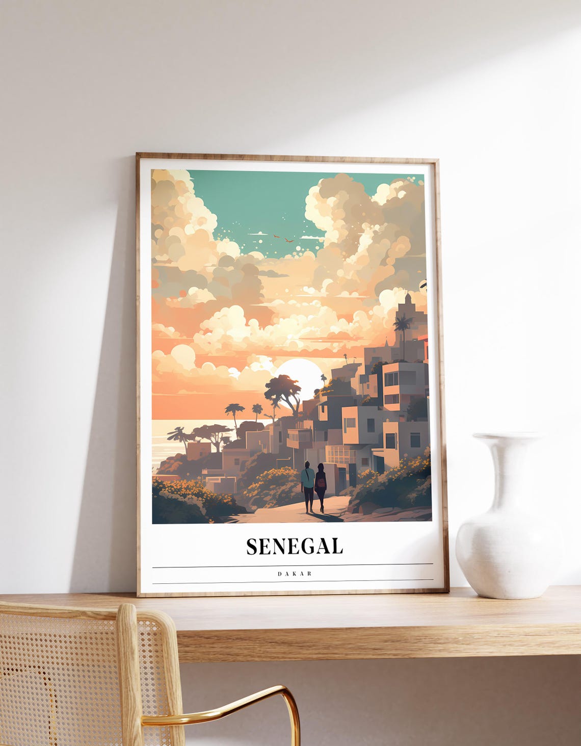 Dakar Senegal Coastal City at Warm Sunset Travel Scene Poster