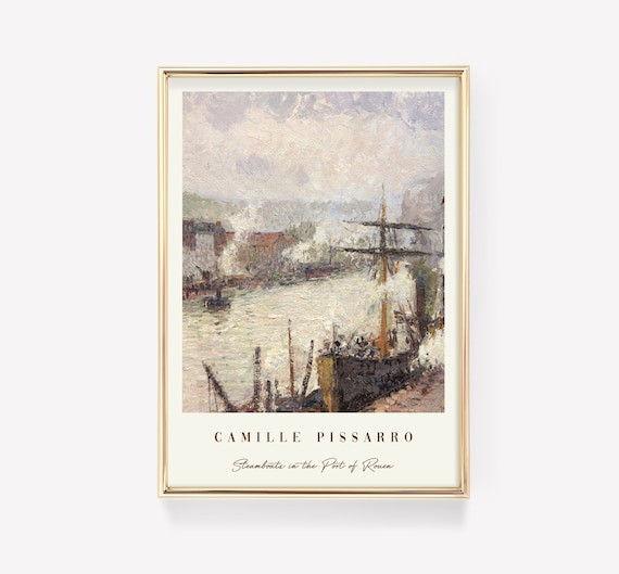 Camille Pissarro Steamboats in the Port of Rouen Impressionist Poster