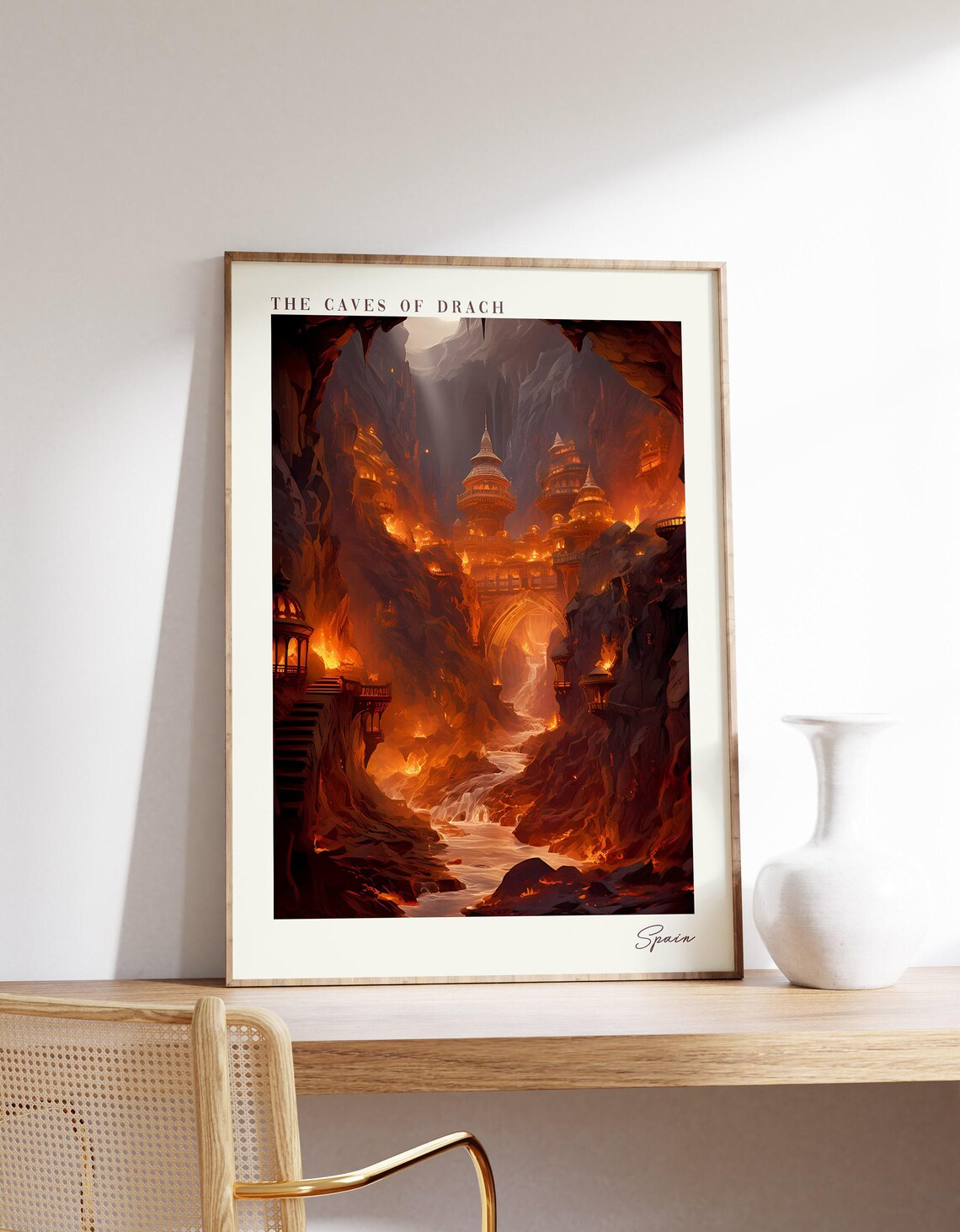 Caves of Drach Spain Fiery Cave City Fantasy Landscape Travel Poster