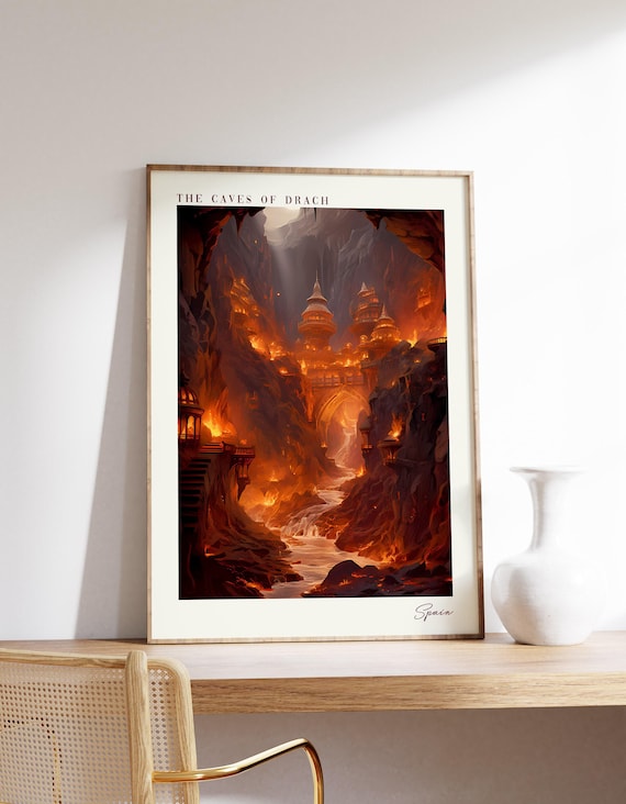 Caves of Drach Spain Fiery Cave City Fantasy Landscape Travel Poster