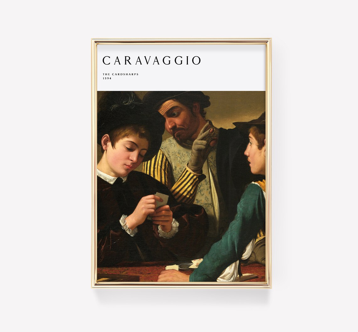 Caravaggio The Cardsharps 1594 Baroque Gold Frame Classic Art Poster