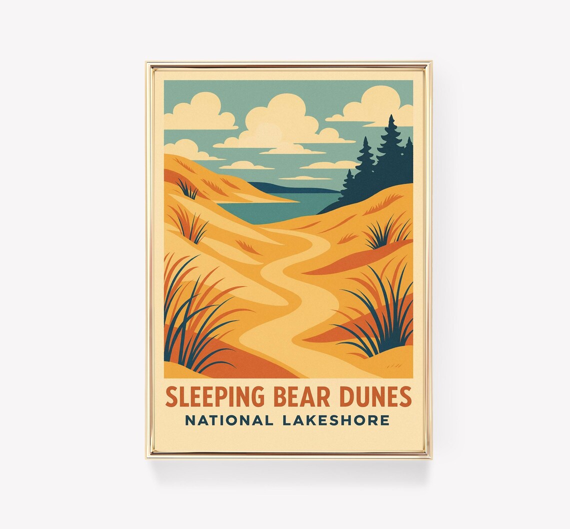 Sleeping Bear Dunes Vintage Travel Poster, Michigan