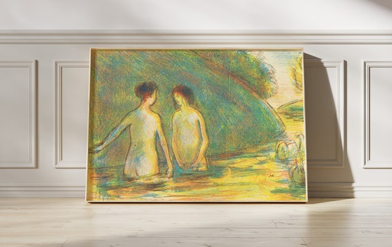 Camille Pissarro Bathers Tending Geese 1895 Vintage Poster Minimalist Wall Art Sketch Mature Abstract Line Print Gift