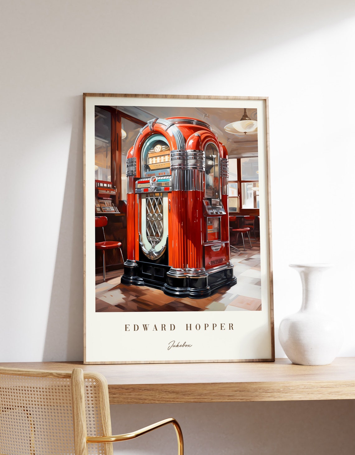 Edward Hopper Jukebox Retro Red Diner Music Machine Painting Poster