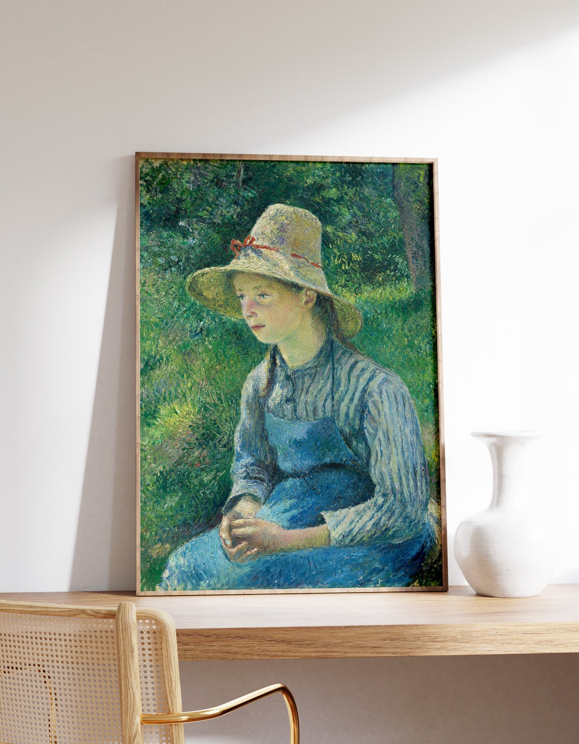 Camille Pissarro Peasant Girl With A Straw Hat 1881 Vintage Print Woman Fine Art Oil Painting Farmhouse Decor Antique Poster Gift
