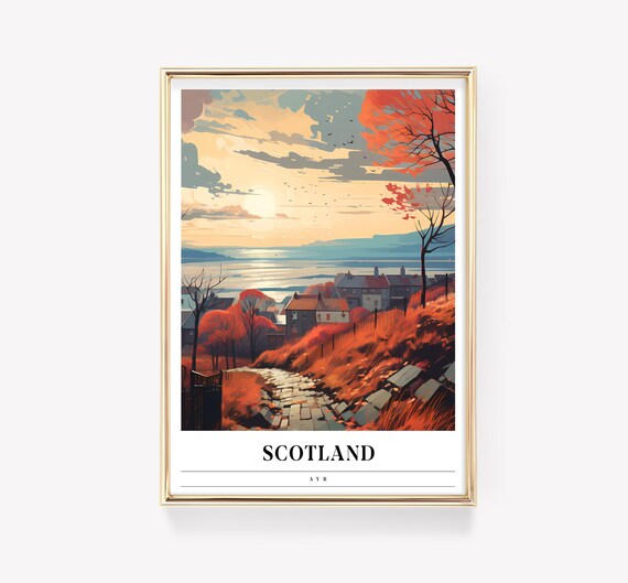 Ayr Scotland Autumn Coast Village Path Vintage Travel Poster