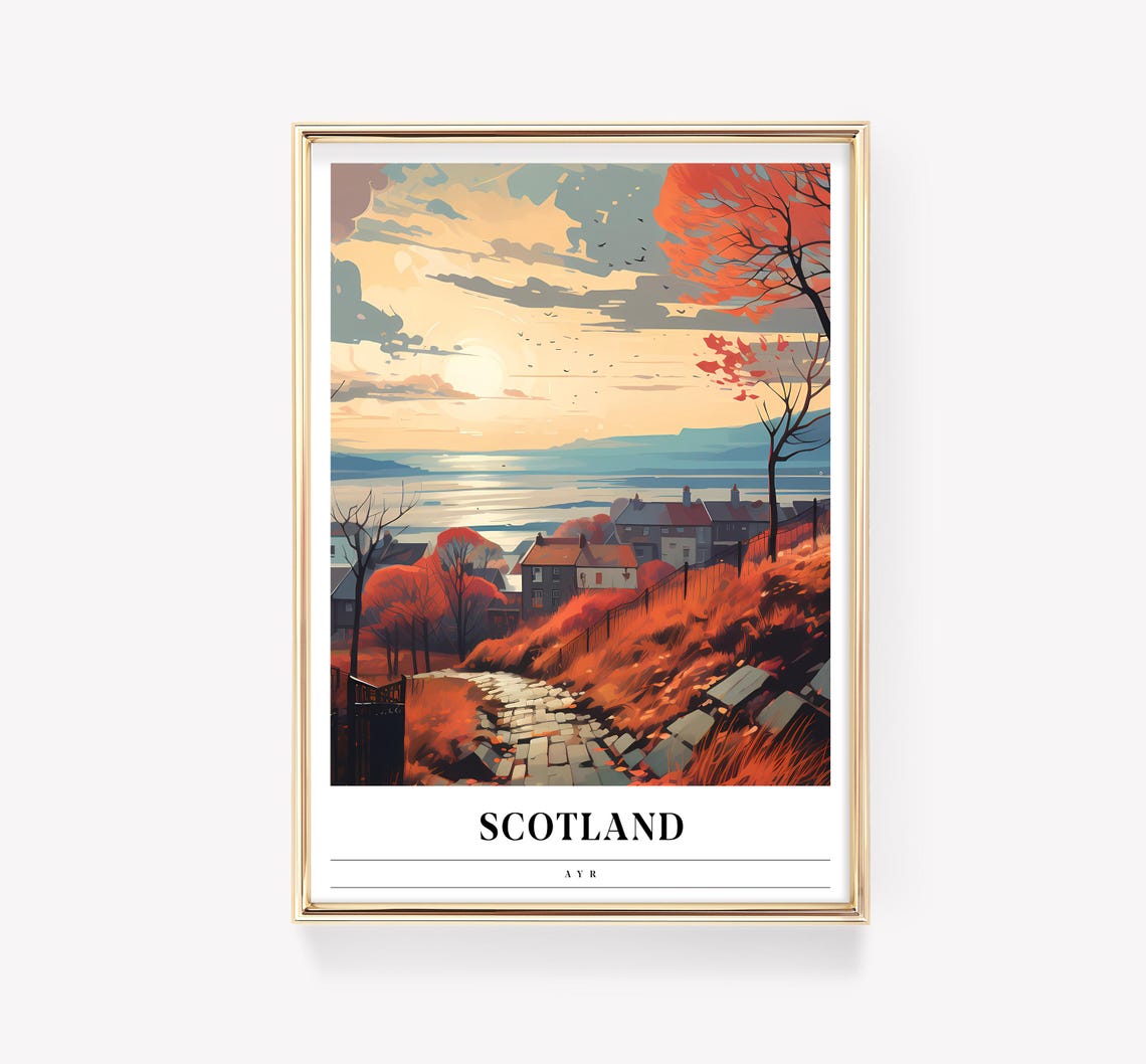 Ayr Scotland Autumn Coast Village Path Vintage Travel Poster