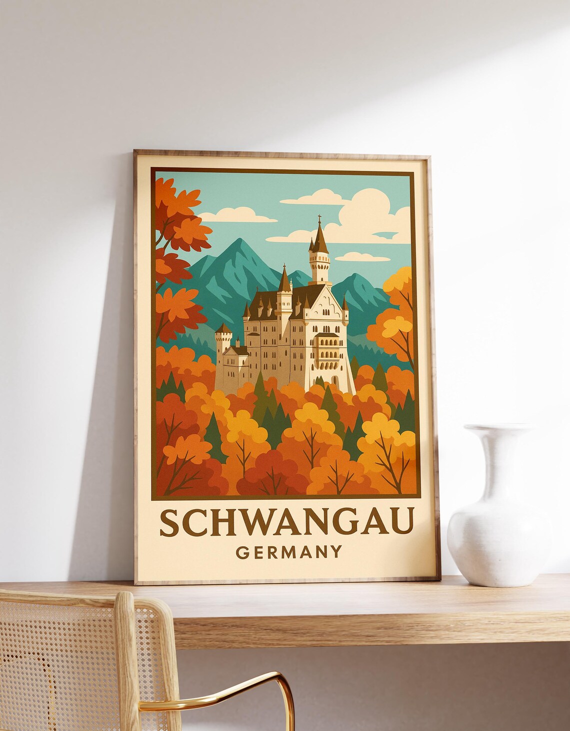 Schwangau Castle Poster Germany Wall Art Neuschwanstein Autumn Print Travel Decor Bavarian Alps