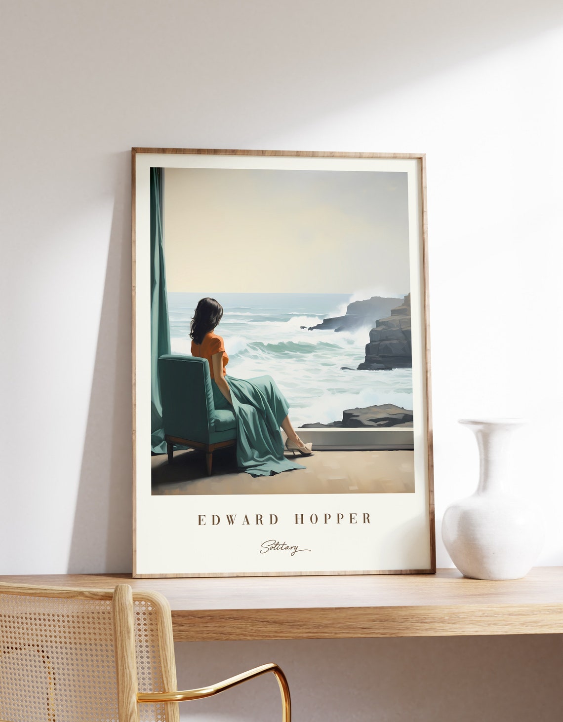 Edward Hopper Inspired Solitary Woman Ocean View Window Poster