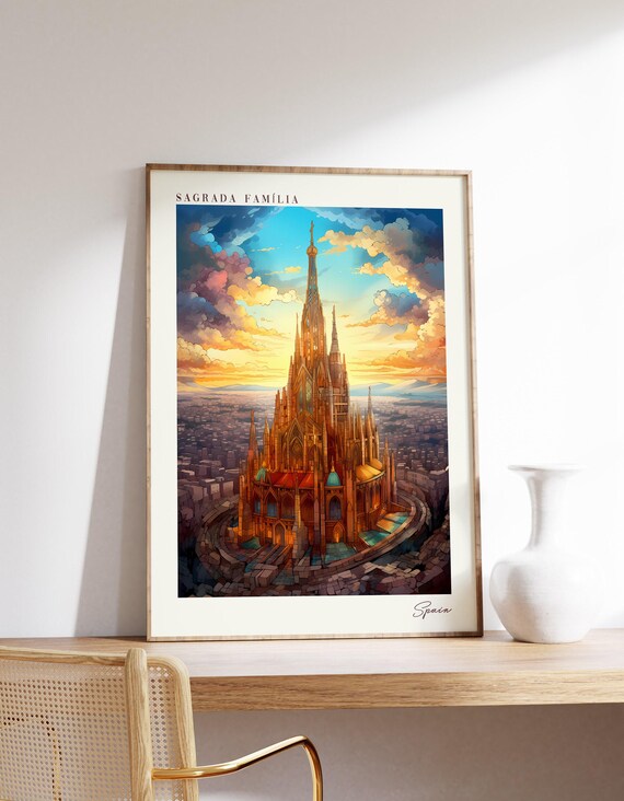 Sagrada Familia Barcelona Spain Travel Poster Gaudi Basilica Artwork