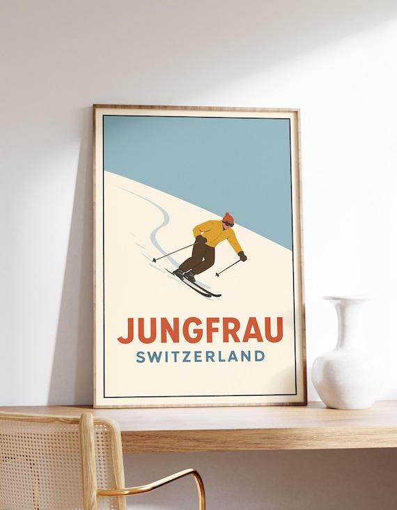 Jungfrau Switzerland Skier Vintage Winter Alps Retro Poster Art