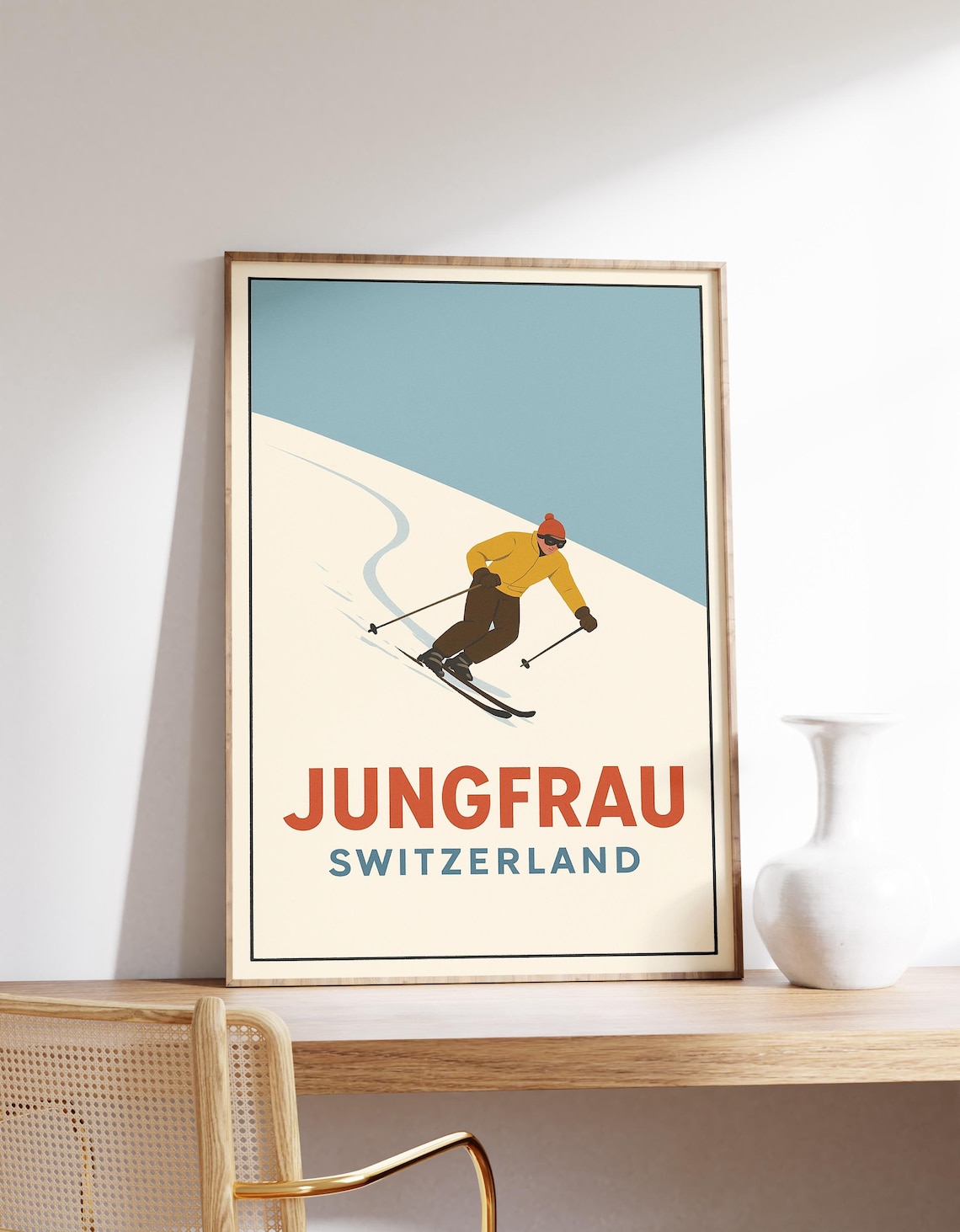 Jungfrau Switzerland Skier Vintage Winter Alps Retro Poster Art