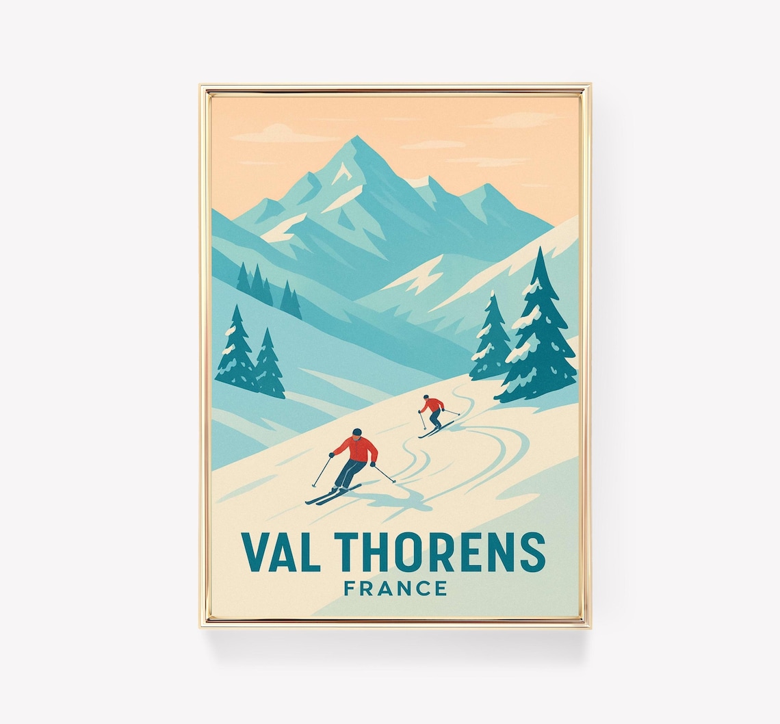 Val Thorens Travel Poster, Vintage Ski Resort Gift