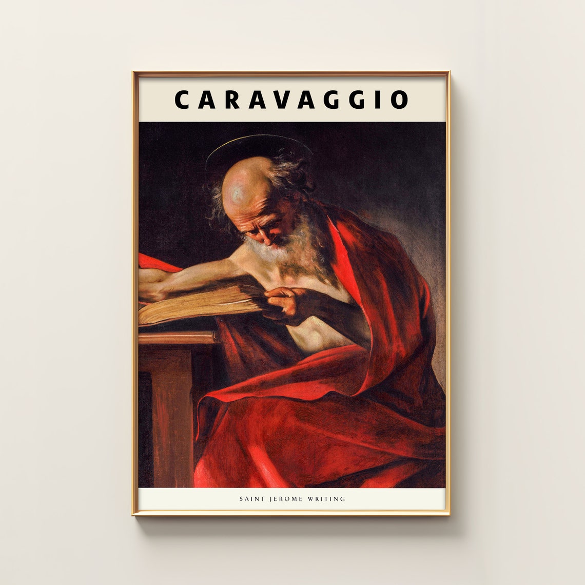 Caravaggio Saint Jerome Writing Gold Frame Minimalist Gallery Poster