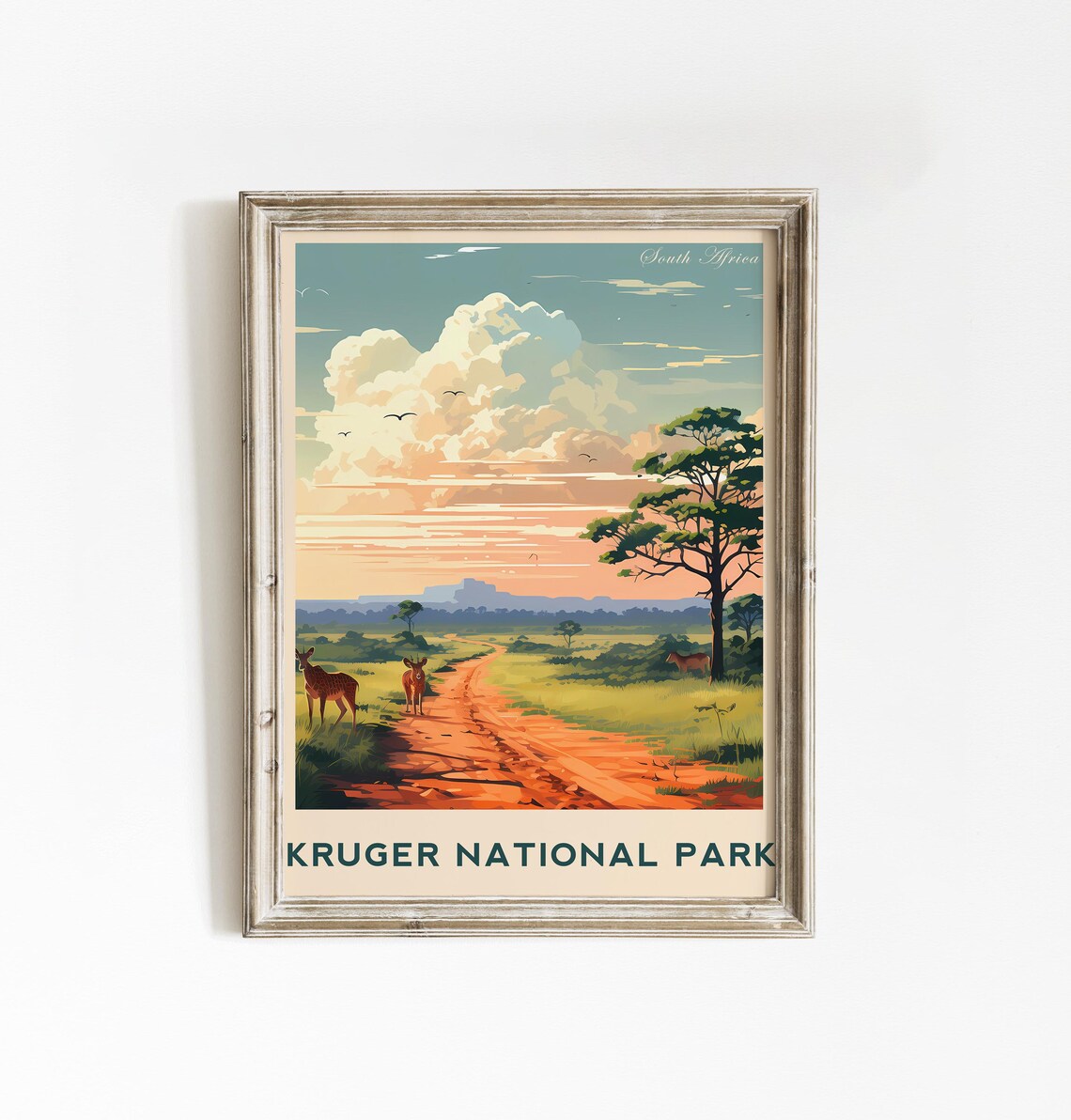 Kruger National Park South Africa Safari Vintage Travel Poster