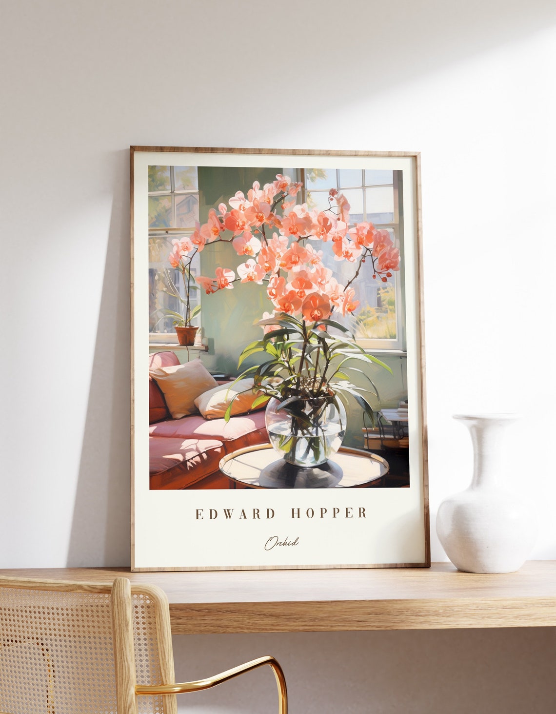 Edward Hopper Orchid Pink Floral Window Light Botanical Print