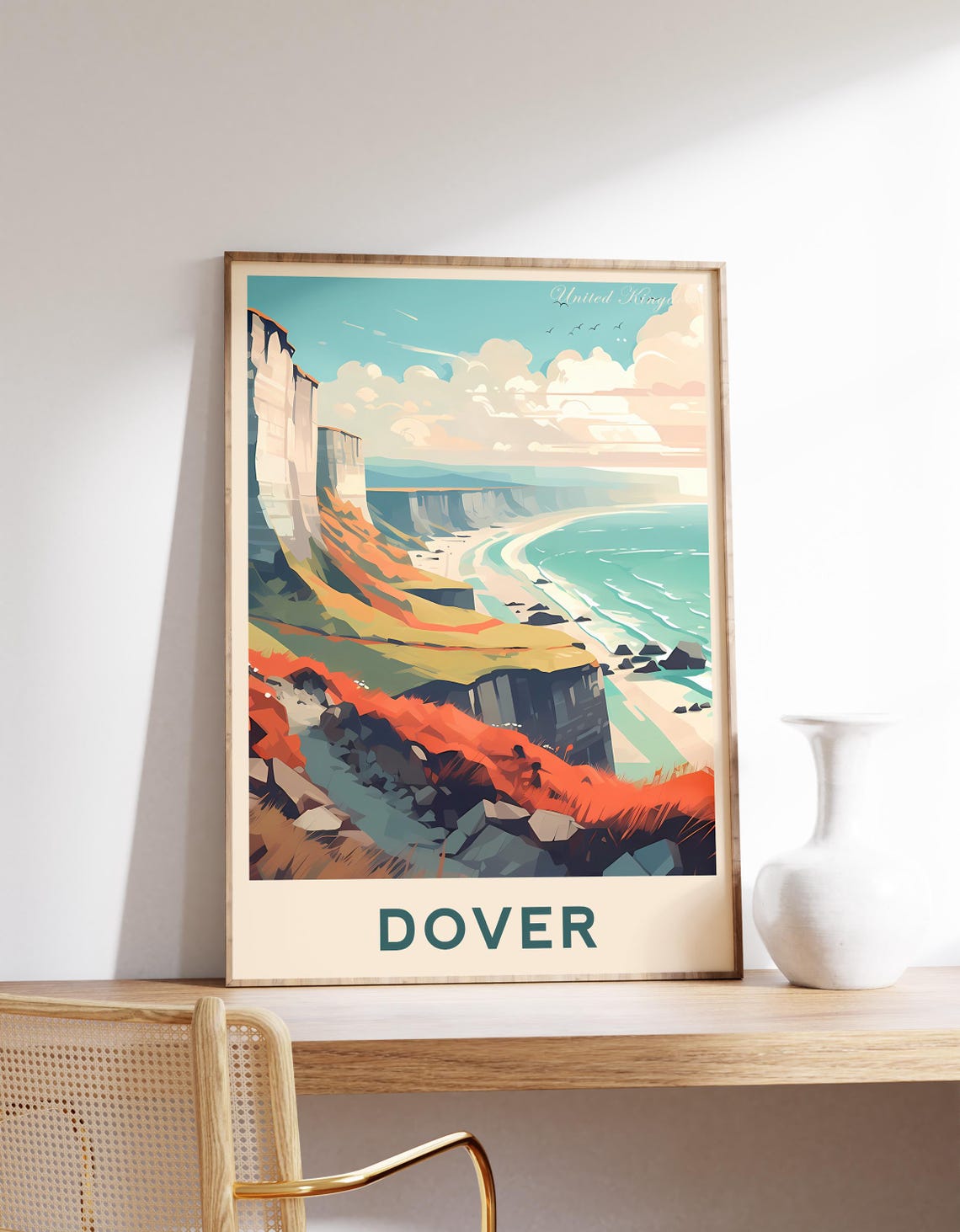Dover England Dramatic White Cliffs Above Coast Travel Poster