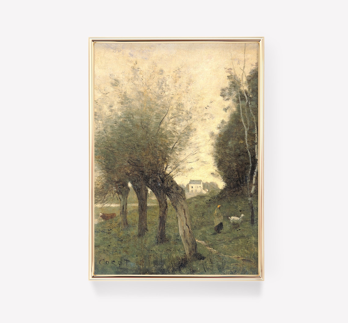 Corot Landscape With Willows, Farmhouse Art Print