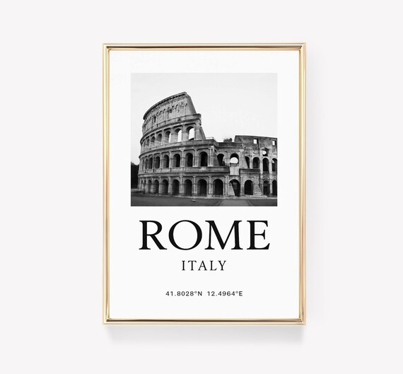 Rome Italy Black and White Colosseum Photo Coordinates Travel Poster