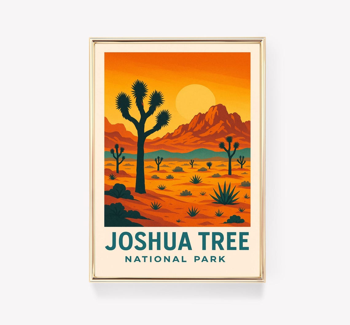Joshua Tree National Park Desert Sunset Vintage Travel Poster