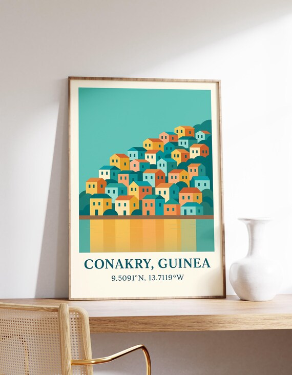 Conakry Guinea Hillside Town Water Reflection City Travel Poster