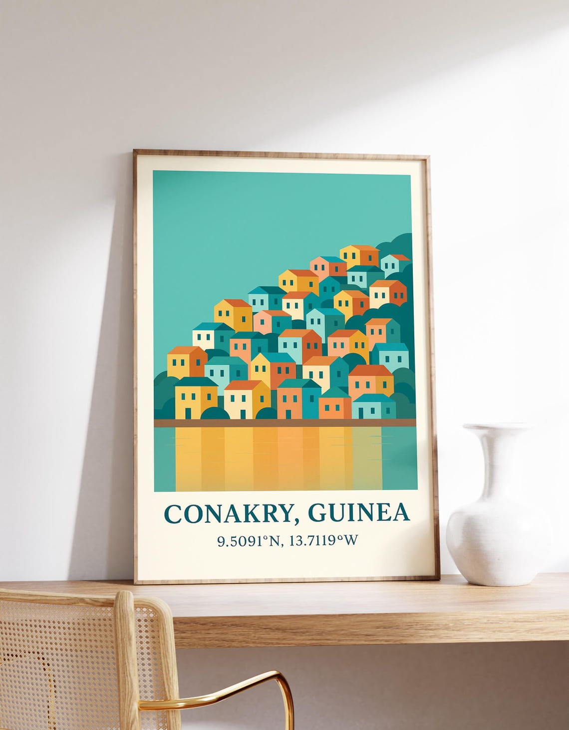 Conakry Guinea Hillside Town Water Reflection City Travel Poster