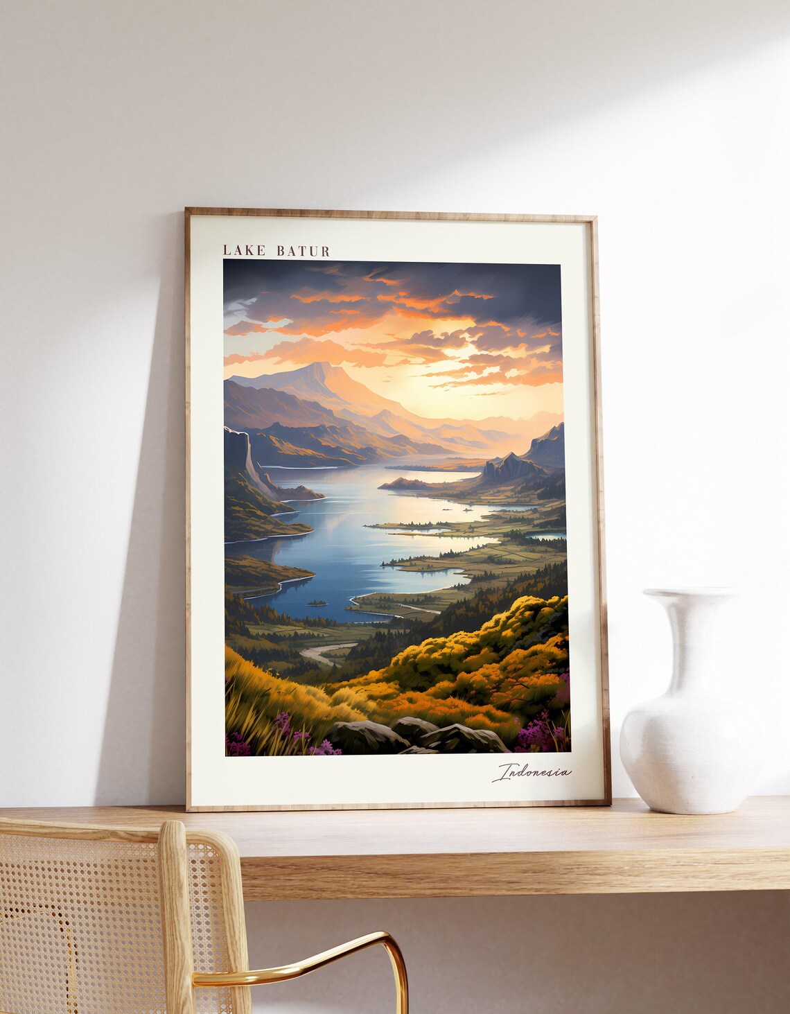 Lake Batur Travel Poster, Indonesia Decor
