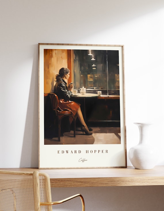 Edward Hopper Coffee Woman at Cafe Table Night Painting Art Poster