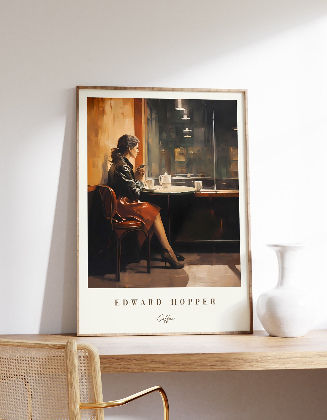 Edward Hopper Coffee Woman at Cafe Table Night Painting Art Poster