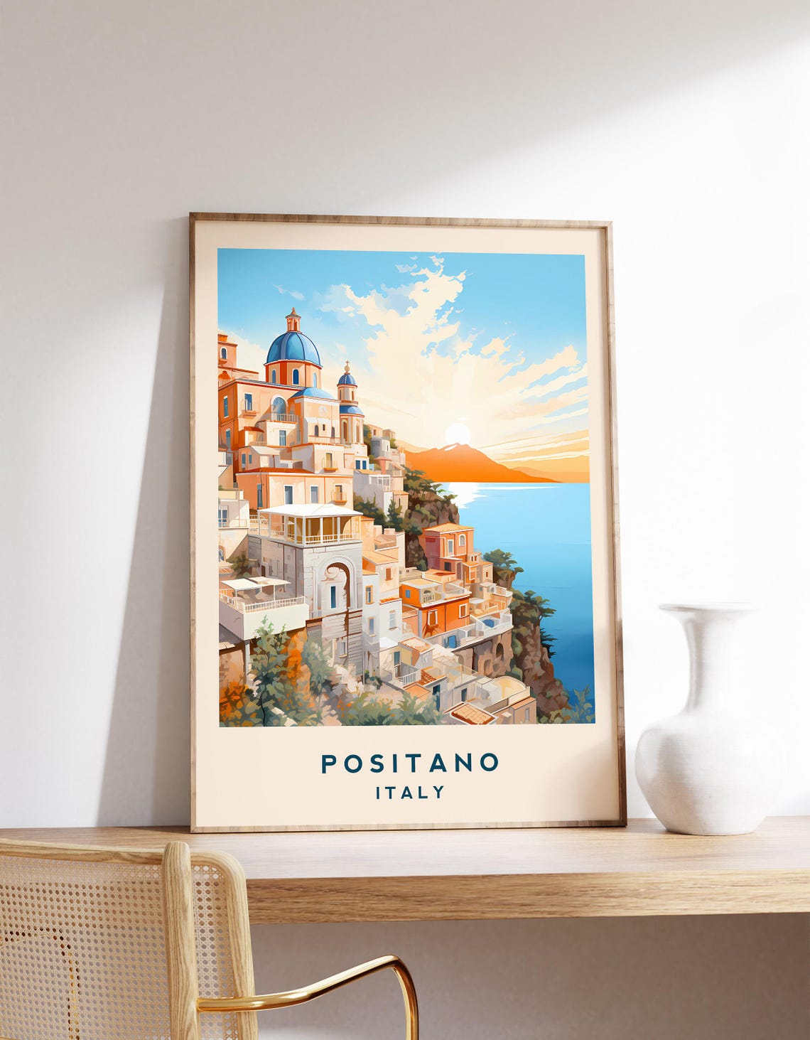 Golden Positano Italy Amalfi Coast Cliffside Village Sunset Poster