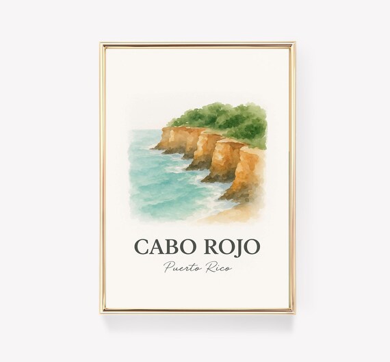 Cabo Rojo Puerto Rico Coastal Cliffs Watercolor Travel Art Poster