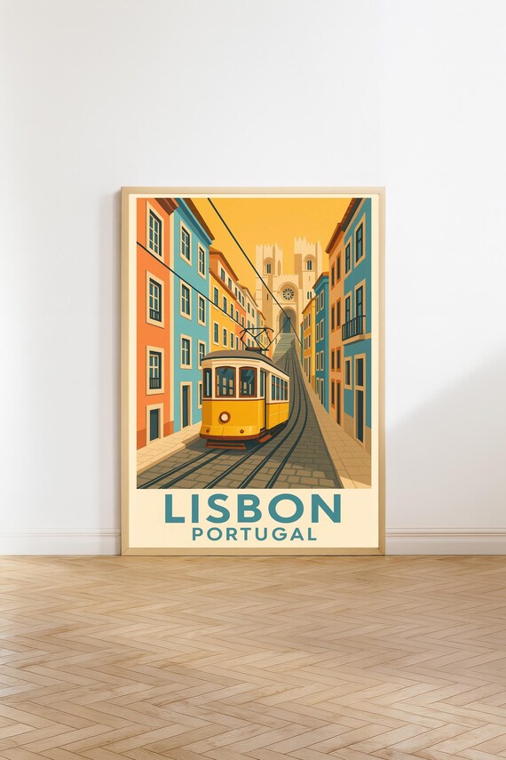 Lisbon Portugal Vintage Travel Poster, Retro Decor