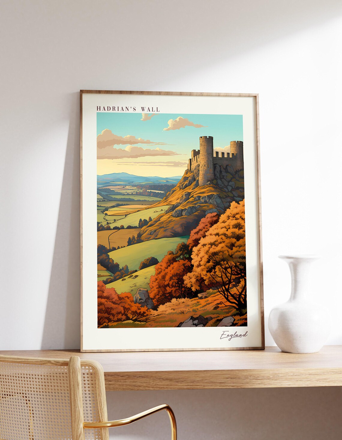 Hadrians Wall England Roman Fortress Autumn Landscape Poster