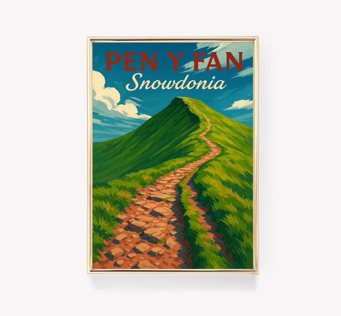 Pen Y Fan Snowdonia Vintage Travel Poster Mountain Peak Trail Art