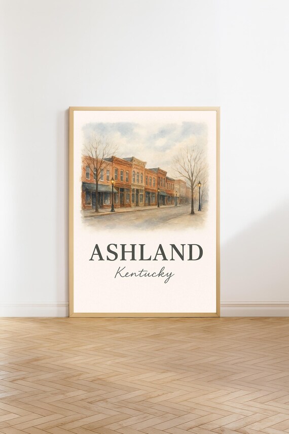 Ashland Kentucky Historic Brick Downtown Watercolor Travel Poster
