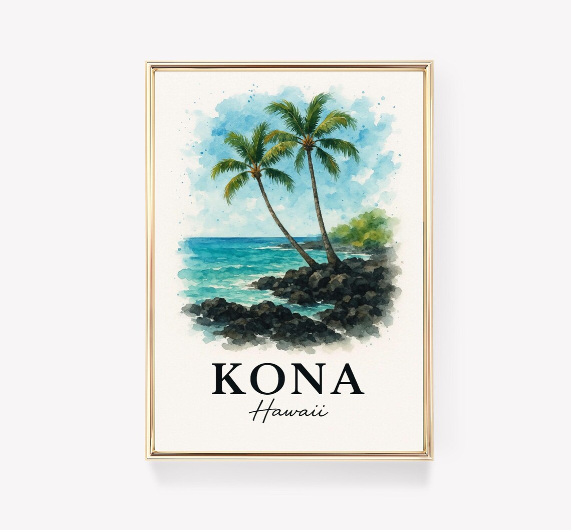 Kona Hawaii Vintage Travel Poster, Wall Art Print