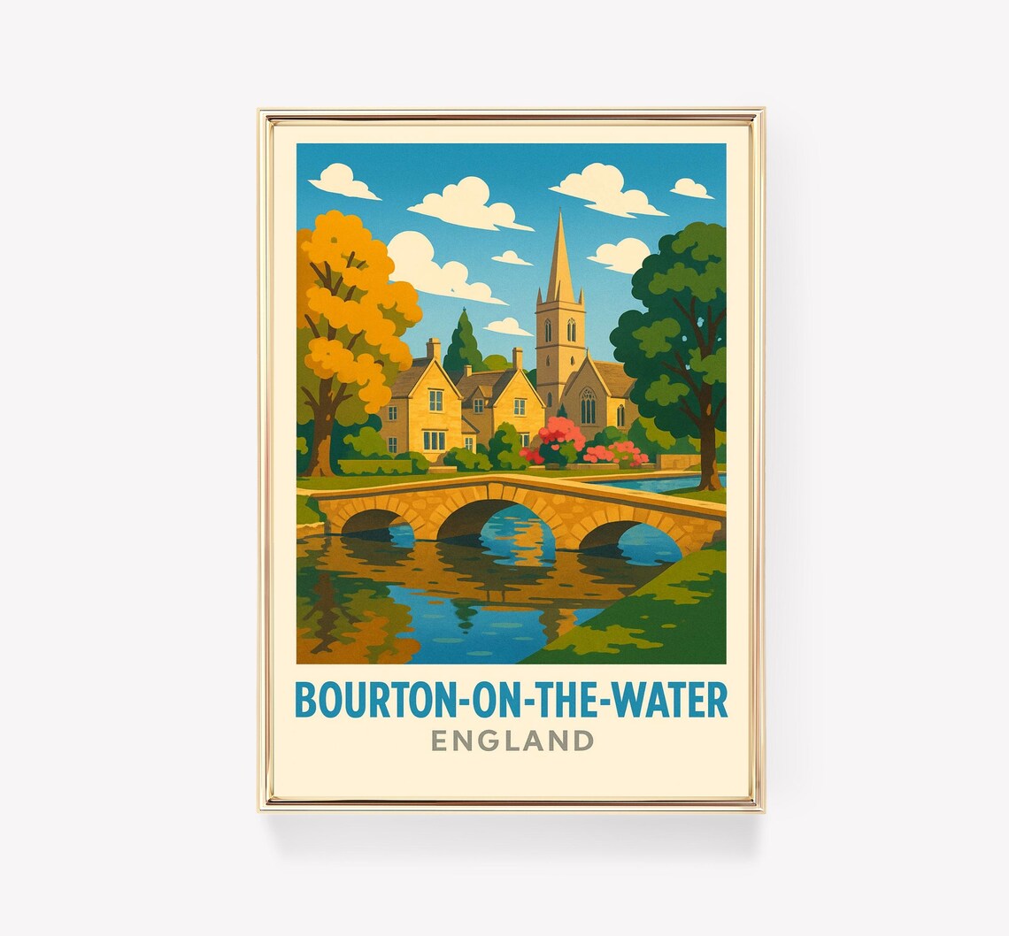 Bourtononthewater Vintage Travel Poster, England