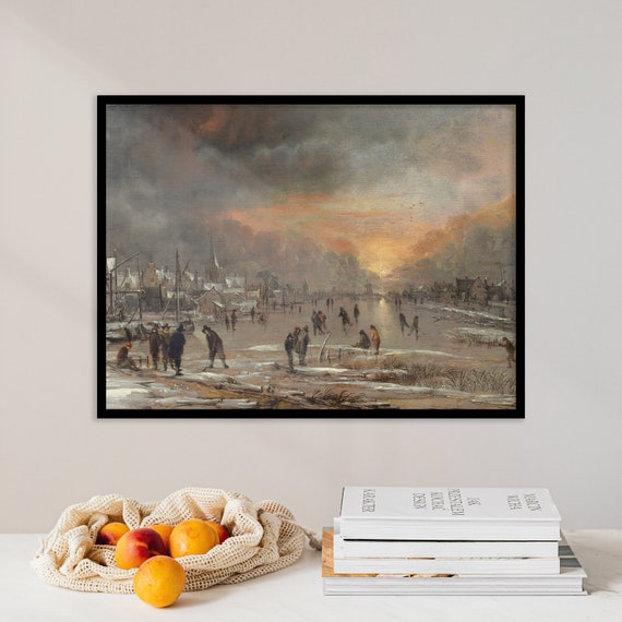 Aert Van Der Neer Sports On A Frozen River 1660 Landscape Poster Large Wall Art Print Painting Gift Home Bedroom Decor Museum Quality