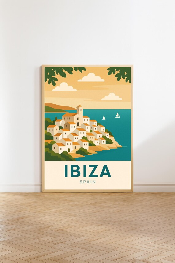 Ibiza Vintage Travel Poster, Mediterranean Decor Gift