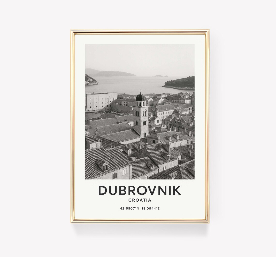 Dubrovnik Croatia Old Town Black And White Photo Travel Poster