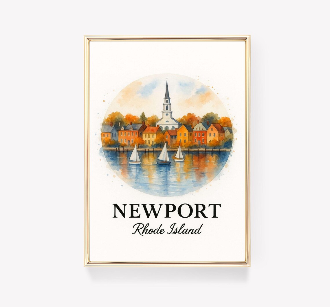 Newport Rhode Island Vintage Travel Poster Harbor Sailboats Art