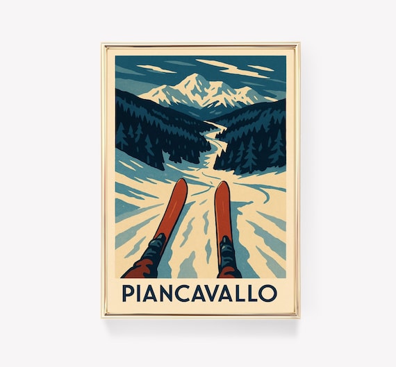 Piancavallo Vintage Ski Travel Poster First Person Slope View Italy