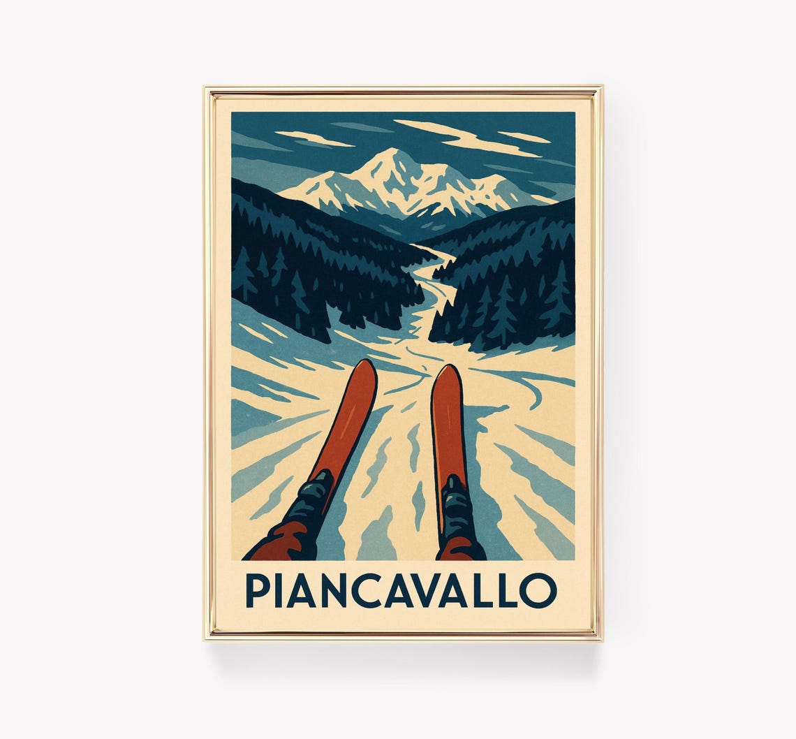 Piancavallo Vintage Ski Travel Poster First Person Slope View Italy