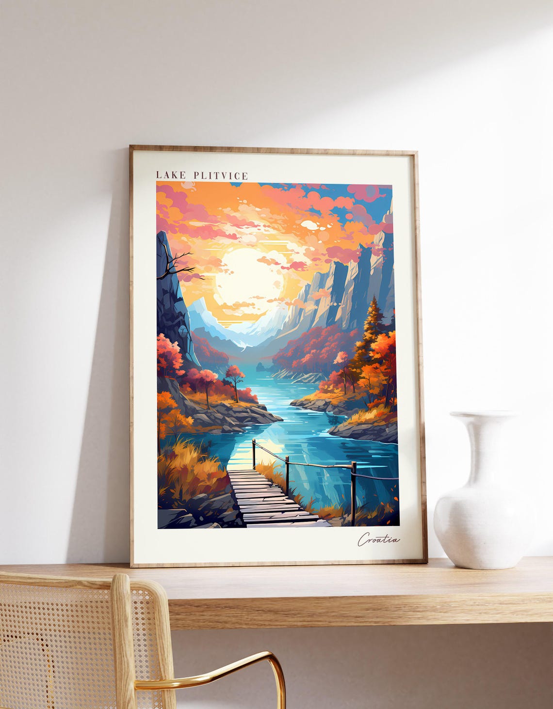 Lake Plitvice Croatia Travel Poster Turquoise Lakes Boardwalk Artwork