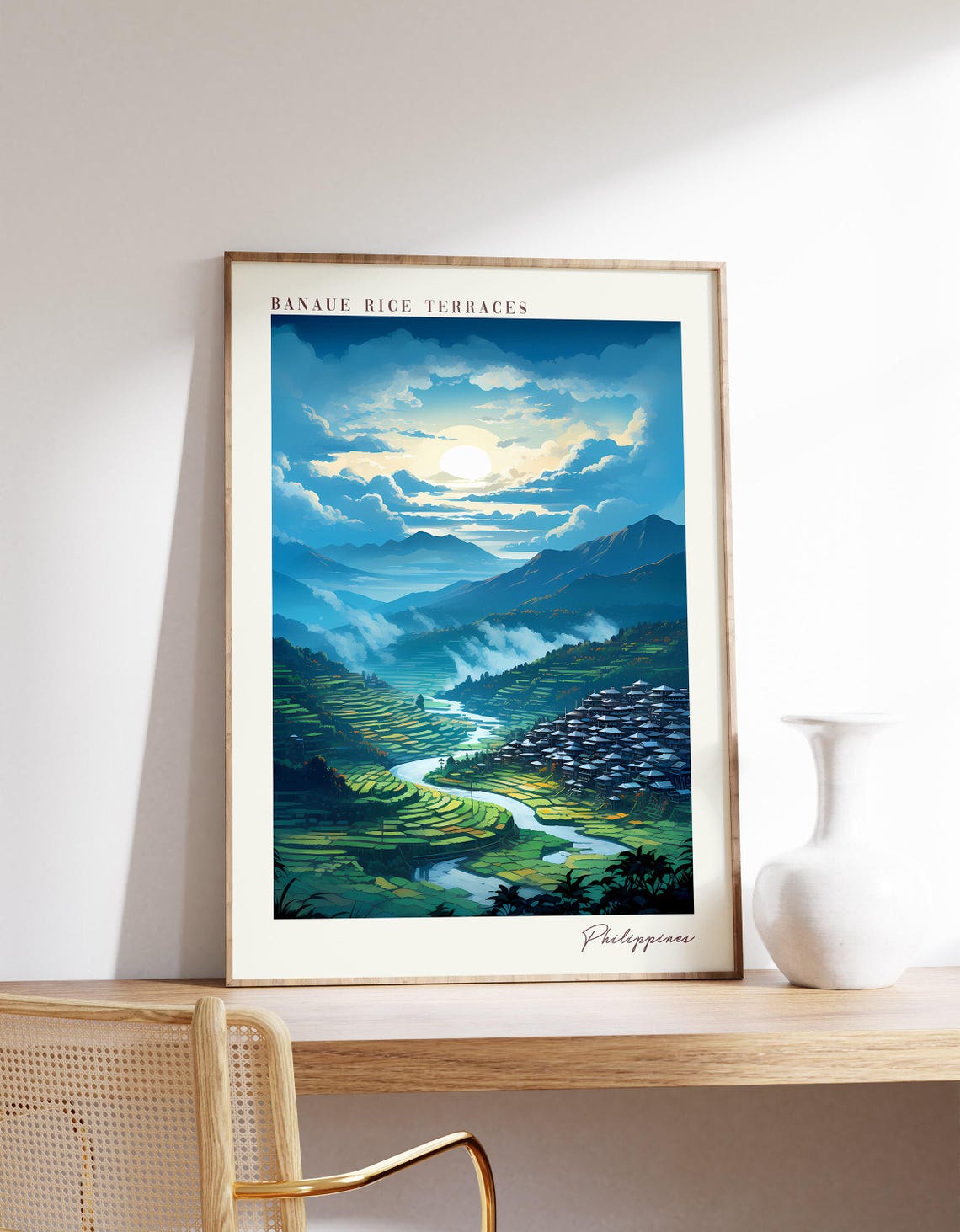 Banaue Rice Terraces Philippines Moonlit Valley Landscape Poster