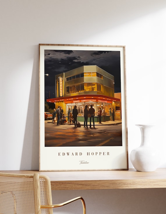 Edward Hopper Theater Night Cinema Glowing Crowd Vintage Art Poster
