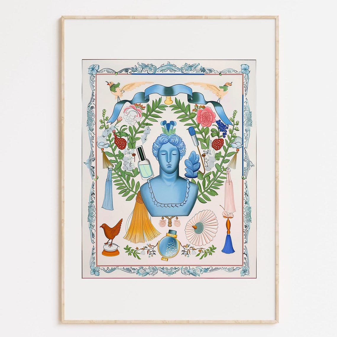 Whimsical Blue Venus Bust Chinoiserie Botanical Eclectic Decor Print