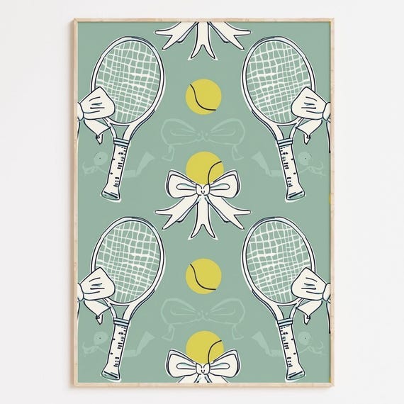 Tennis Rackets With Bows Art Print Coquette Dorm Decor