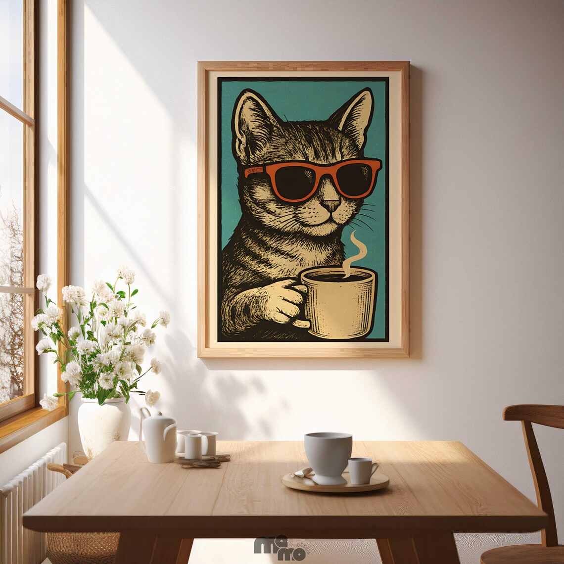 Funny Cat Drinking Coffee, Vintage Cat Art - Image 3